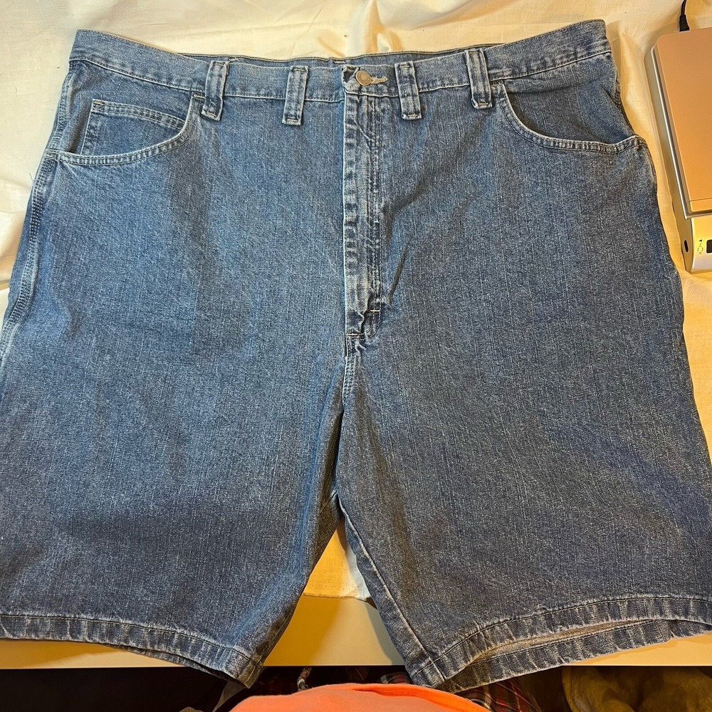 Wrangler Shorts Mens 44 Blue Denim Carpenter Flat Front Outdoor‎ Hiking Work